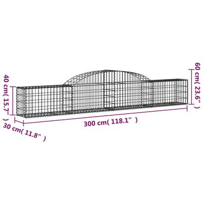 vidaXL Gabionen mit Hochbogen 9 Stk. 300x30x40/60 cm Verzinktes Eisen