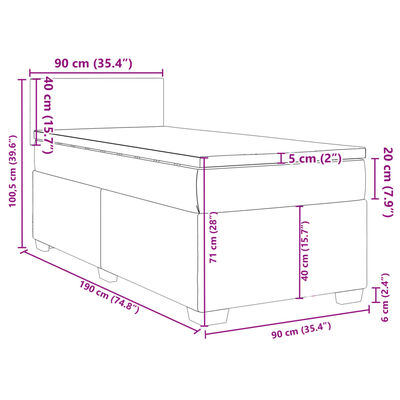 vidaXL Boxspringbett mit Matratze Dunkelgrau 90x190 cm Samt