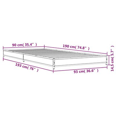 vidaXL Bettgestell Sonoma-Eiche 90x190 cm Holzwerkstoff und Metall