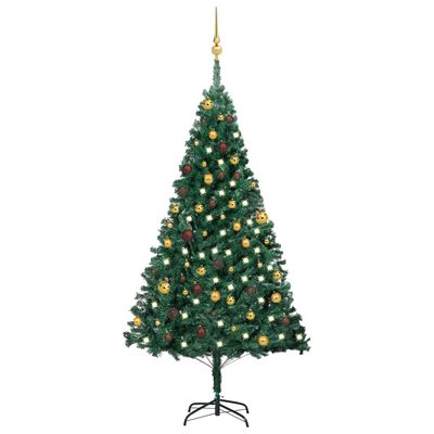 vidaXL Künstlicher Weihnachtsbaum mit Beleuchtung & Kugeln Grün 180 cm