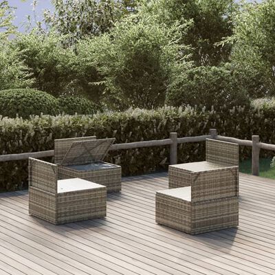 vidaXL Garten-Mittelsofas 4 Stk. Grau 57x57x56 cm Poly Rattan