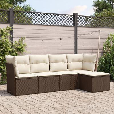 vidaXL 5-tlg. Garten-Sofagarnitur mit Kissen Braun Poly Rattan