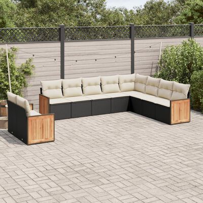 vidaXL 10-tlg. Garten-Sofagarnitur mit Kissen Schwarz Poly Rattan