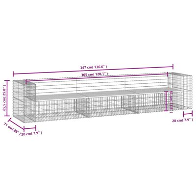 vidaXL Gartenbank aus Gabionen 347x71x65,5 cm Massivholz Kiefer