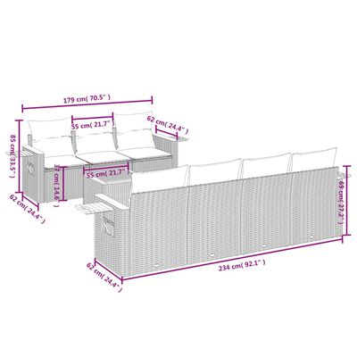 vidaXL 8-tlg. Garten-Sofagarnitur mit Kissen Grau Poly Rattan