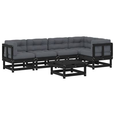 vidaXL 6-tlg. Garten-Lounge-Set mit Kissen Schwarz Massivholz