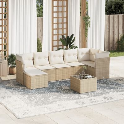 vidaXL 8-tlg. Garten-Sofagarnitur mit Kissen Beige Poly Rattan