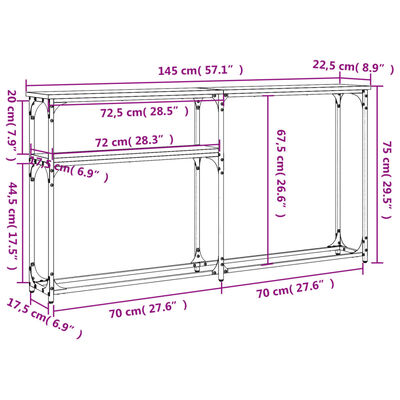 vidaXL Konsolentisch Grau Sonoma 145x22,5x75 cm Holzwerkstoff