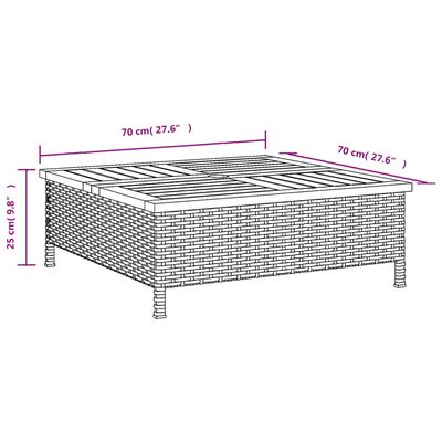 vidaXL Gartentisch Schwarz 70x70x25 cm Rattan und Akazienholz