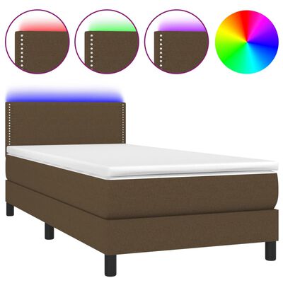 vidaXL Boxspringbett mit Matratze & LED Dunkelbraun 100x200 cm Stoff