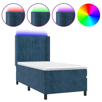 vidaXL Boxspringbett mit Matratze & LED Dunkelblau 100x200 cm Samt