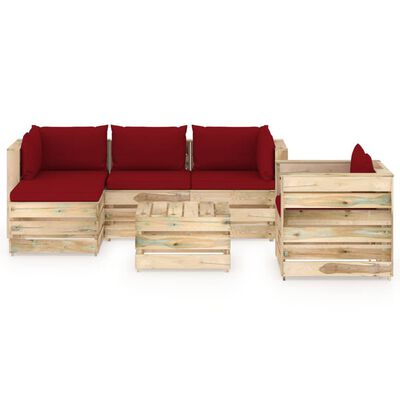 vidaXL 6-tlg. Garten-Lounge-Set mit Kissen Grün Imprägniertes Holz