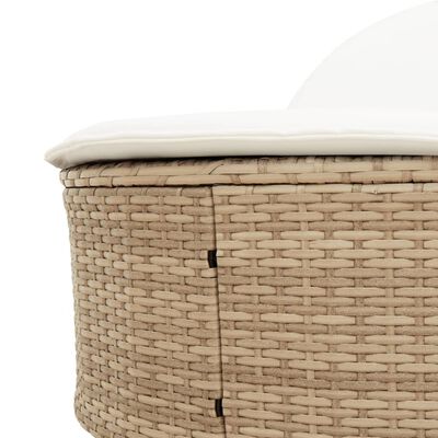 vidaXL Doppel-Sonnenliege mit Auflagen Beige Poly Rattan