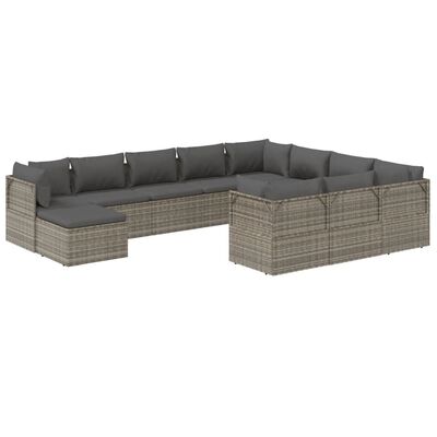 vidaXL 11-tlg. Garten-Lounge-Set mit Kissen Grau Poly Rattan