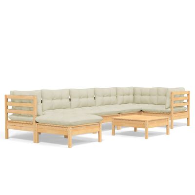 vidaXL 8-tlg. Garten-Lounge-Set mit Creme Kissen Massivholz Kiefer