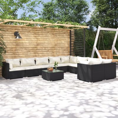 vidaXL 10-tlg. Garten-Lounge-Set mit Kissen Poly Rattan Schwarz