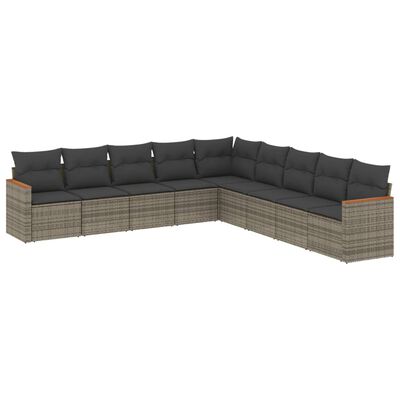 vidaXL 9-tlg. Garten-Sofagarnitur mit Kissen Grau Poly Rattan