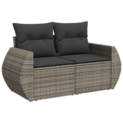 vidaXL 11-tlg. Garten-Sofagarnitur mit Kissen Grau Poly Rattan