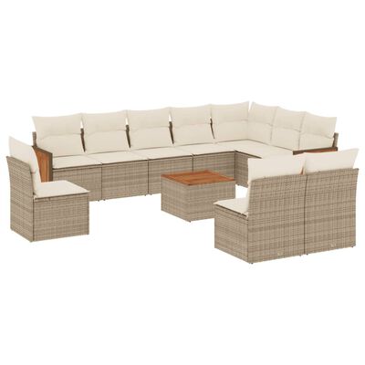 vidaXL 11-tlg. Garten-Sofagarnitur mit Kissen Beige Poly Rattan