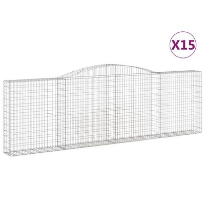 vidaXL Gabionen mit Hochbogen 15Stk. 400x30x120/140cm Verzinktes Eisen