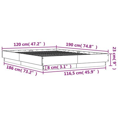 vidaXL Bettgestell mit LED Grau Sonoma-Eiche 120x190 cm