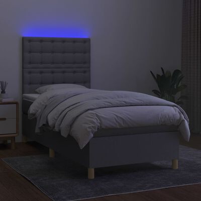 vidaXL Boxspringbett mit Matratze & LED Hellgrau 100x200 cm Stoff