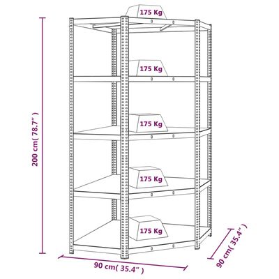 vidaXL Regale mit 5 Böden 3 Stk. Silbern Stahl & Holzwerkstoff