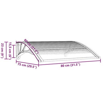 vidaXL Türvordach Schwarz und Transparent 80x75 cm Polycarbonat