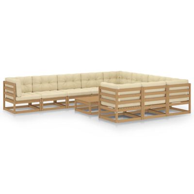 vidaXL 11-tlg. Garten-Lounge-Set mit Kissen Honigbraun Massivholz