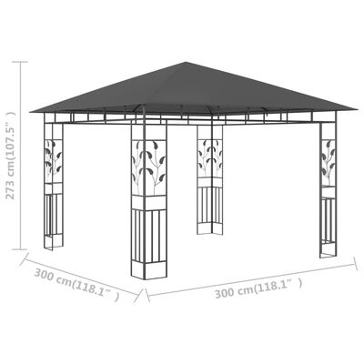 vidaXL Pavillon mit Moskitonetz 3x3x2,73 m Anthrazit 180 g/m²