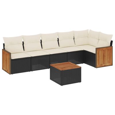 vidaXL 7-tlg. Garten-Sofagarnitur mit Kissen Schwarz Poly Rattan