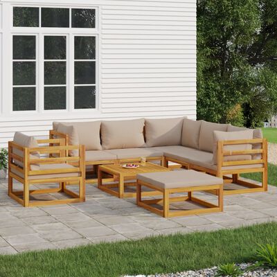 vidaXL 8-tlg. Garten-Lounge-Set mit Taupe Kissen Massivholz