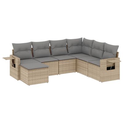 vidaXL 7-tlg. Garten-Sofagarnitur mit Kissen Beige Poly Rattan