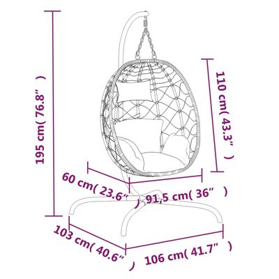 vidaXL Hängesessel Ei mit Kissen Anthrazit Poly Rattan & Stahl