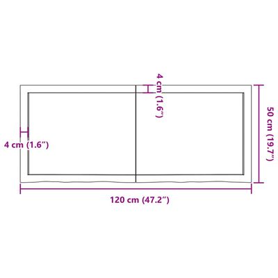 vidaXL Tischplatte 120x50x(2-4) cm Massivholz Eiche Unbehandelt