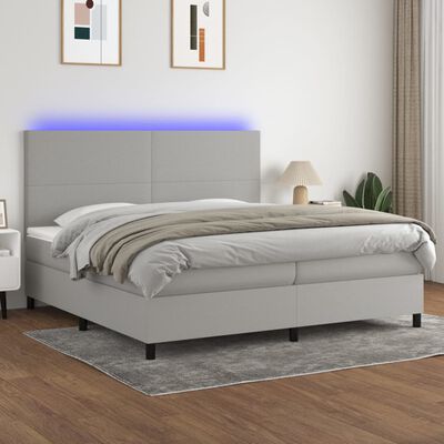 vidaXL Boxspringbett mit Matratze & LED Hellgrau 200x200 cm Stoff