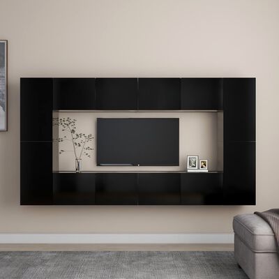 vidaXL 8-tlg. TV-Schrank-Set Schwarz Holzwerkstoff