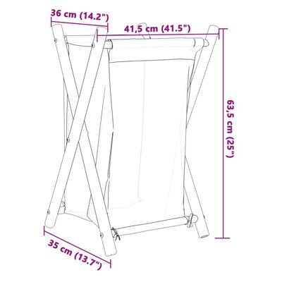 vidaXL Wäschekorb Cremeweiß 41,5x36x63,5 cm Bambus