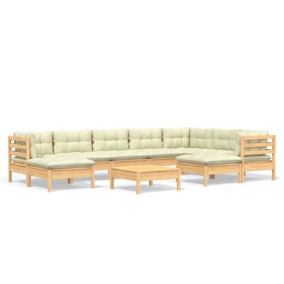 vidaXL 10-tlg. Garten-Lounge-Set mit Creme Kissen Massivholz Kiefer