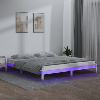 vidaXL Massivholzbett mit LEDs Weiß 140x190 cm