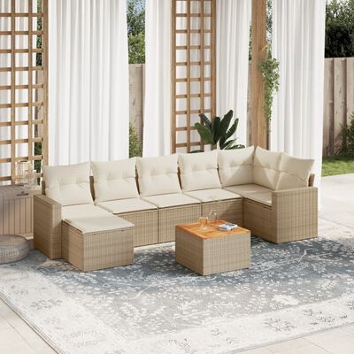 vidaXL 8-tlg. Garten-Sofagarnitur mit Kissen Beige Poly Rattan