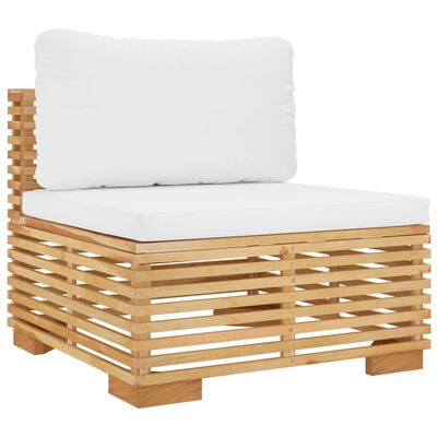 vidaXL Garten-Mittelsofa mit Creme Kissen Massivholz Teak