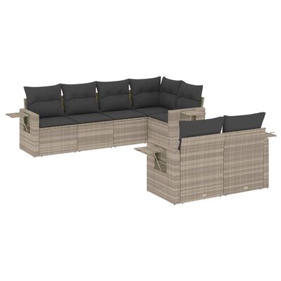 vidaXL 7-tlg. Garten-Sofagarnitur mit Kissen Hellgrau Poly Rattan