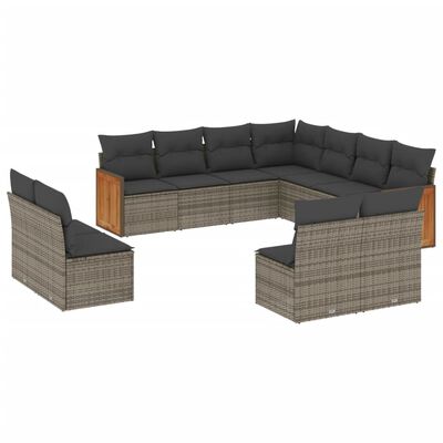 vidaXL 11-tlg. Garten-Sofagarnitur mit Kissen Grau Poly Rattan