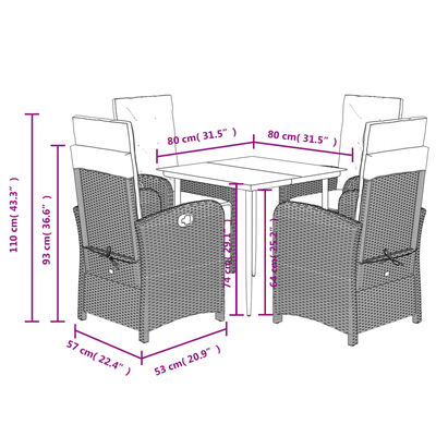 vidaXL 5-tlg. Garten-Essgruppe mit Kissen Beige Poly Rattan