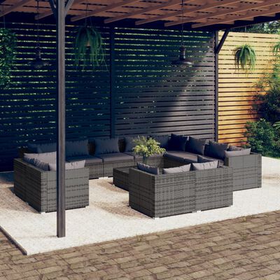 vidaXL 13-tlg. Garten-Lounge-Set mit Kissen Grau Poly Rattan