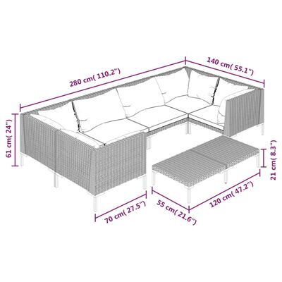 vidaXL 7-tlg. Garten-Lounge-Set mit Kissen Poly Rattan Dunkelgrau