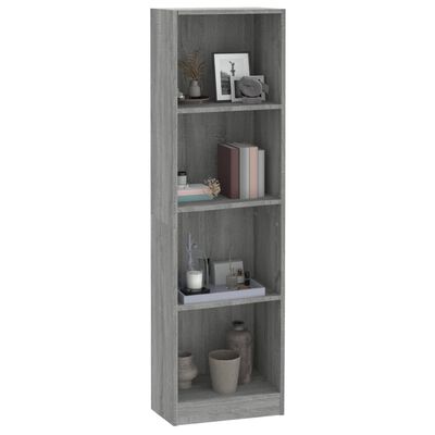 vidaXL Bücherregal 4 Fächer Grau Sonoma 40x24x143 cm Holzwerkstoff