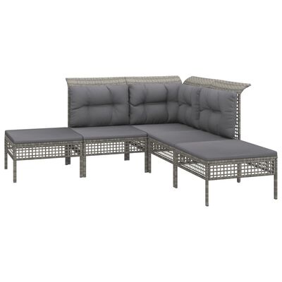 vidaXL 7-tlg. Garten-Lounge-Set mit Kissen Grau Poly Rattan