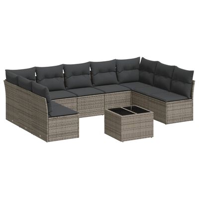 vidaXL 10-tlg. Garten-Sofagarnitur mit Kissen Grau Poly Rattan